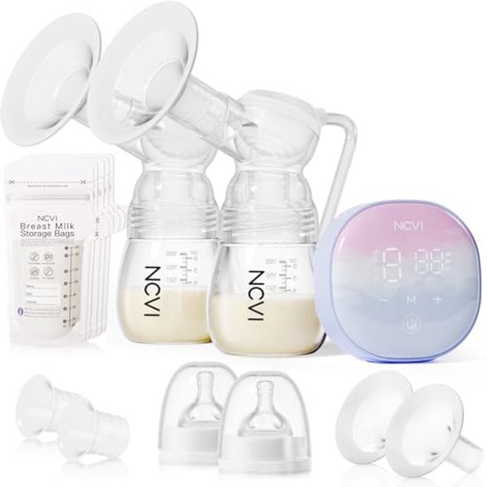 NCVI Dubbele Elektrische Borstkolf, Borstkolf Elektrisch 8122 met 4 standen 9 niveaus, Borstvoedingskolf met 21/24mm Flenzen, Oplaadbare Melkpomp Ultra-gezond voor Thuis & Reizen, LED Touchscreen van Merkloos