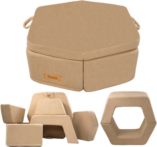 Need Sleep Kinder Speelbank Modulair – 6 Onderdelen – Zachte Schuim Sofa met Personalisatie – beige van Merkloos