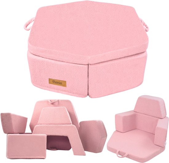 Need Sleep Kinder Speelbank Modulair – 6 Onderdelen – Zachte Schuim Sofa met Personalisatie – roze van Merkloos