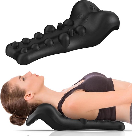 Nek- en schouderrelaxer met massagepunt bovenrug - cervicaal tractieapparaat voor TMJ-pijnverlichting - zwart van ChiroBone