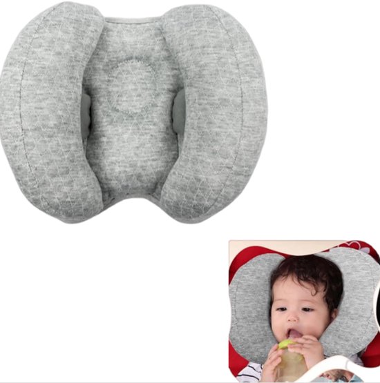 Neksteunkussen voor baby's - hoofdsteun voor baby's - vormgevend kussen voor autostoeltjes - 2-in-1 reiskussen - geschikt voor kinderwagens en hoofdsteunen - 25*22 cm - grijs