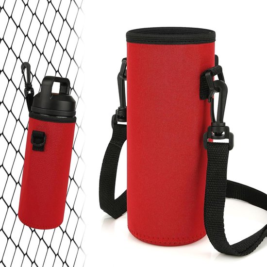 Neopreen Fleshouder met Haak en Schouderband voor Outdoor Sporten, Geschikt voor 18oz en 20oz Flessen zoals Hydro Flask en YETI, Rood