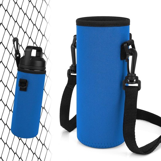 Neopreen Fleshouder met Haak voor Outdoor Sporten, Geschikt voor 18oz en 20oz Flessen, Draagriem en Blauw Design