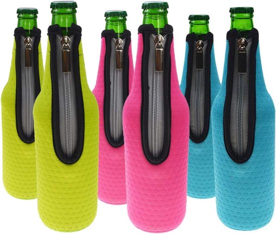 Neopreen Koelers voor Bierflessen, Isolerende Flessenhoezen, 6 Stuks voor Feesten en Buitenevenementen, Geschikt voor 500ml Flessen (Zes Kleuren) van Merkloos