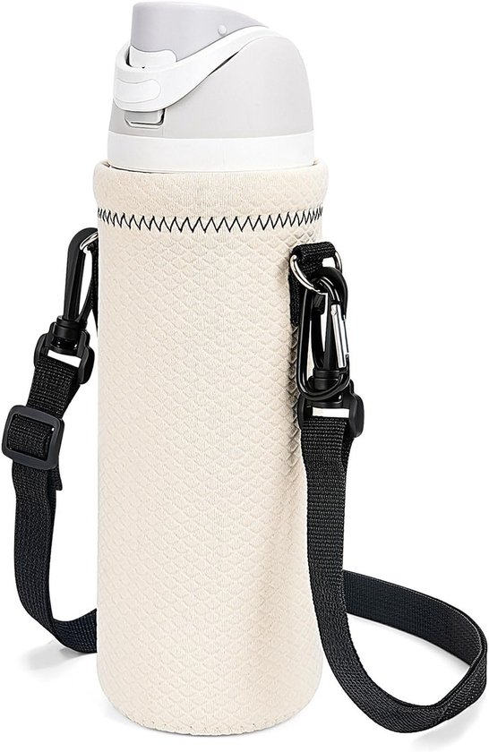 Neopreen Waterfles Draagtas Geschikt voor Owala FreeSip en Twist 24 oz, Isolerende Flessenhoes met Verstelbare Schouderband, Off-White, Ideaal voor Sport en Reizen