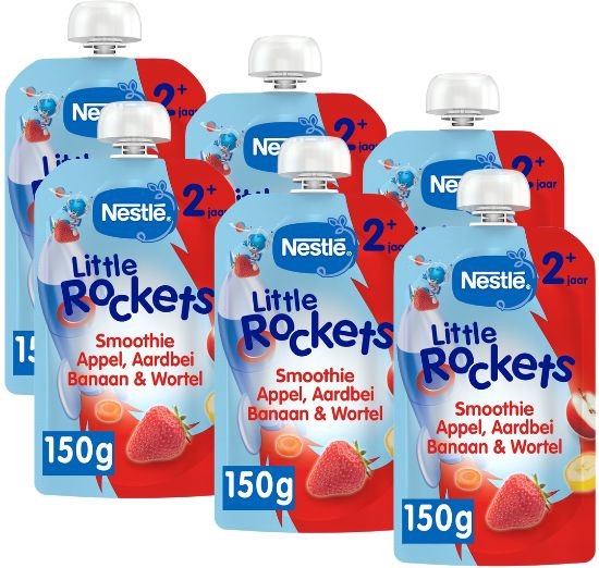 Nestlé Little Rockets Knijpfruit Appel Aardbei Banaan Wortel - Peutervoeding Tussendoortjes 2+ - 6 stuks x 150g