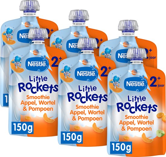 Nestlé Little Rockets Knijpfruit Appel Wortel Pompoen - Peutervoeding Tussendoortjes 2+ - 6 stuks x 150g