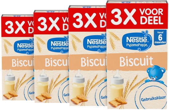 Nestlé PyjamaPapje biscuit - babyvoeding 6+ maanden - gebruiksklaar - 4 stuks 3 x 250ml van Nestlé
