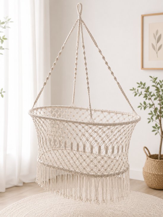 Nestschommel Wit - Baby schommel binnen - schommel baby - Handgemaakt - Plafondhanger - kinderschommel - Net schommel - Hangende Babybedje - Beddengoed Babyverzorging - 90x55x35 cm