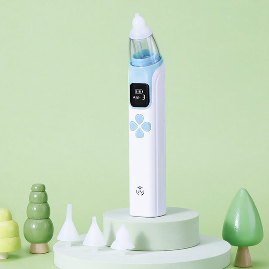 Neusaspirator baby - elektrische neusreiniger - LCD neusaspirator - oplaadbaar - siliconen opzetstukken - zacht zuigsysteem - blauw van Merkloos