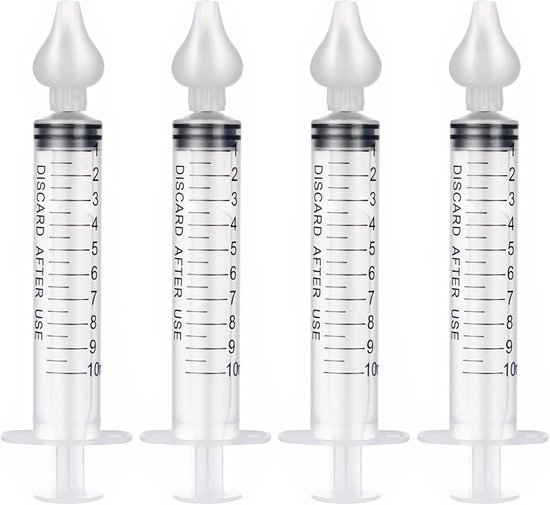 Neusdouche - 4 stuks - 10 ML - Spuit- Neusspoeling voor pasgeborenen - Baby's en kinderen - Neusreiniger voor baby's - Neusreiniger - Neusspuit - Neuspomp - Snotneus – Loopneus – Verkouden – Verkoudheid - Bevordert Slaap en Verbeterde Ademhaling van Merkloos