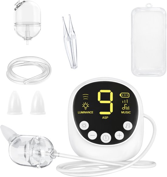 Neusreiniger Baby – 9 Instelbare Zuigstanden – Elektrische Neusdouche – Elektrische Neusreiniger / Snotzuiger – Oplaadbaar via USB-C – Nachtlampje & Slaapliedjes – Snotzuiger – Zwart van Merkloos