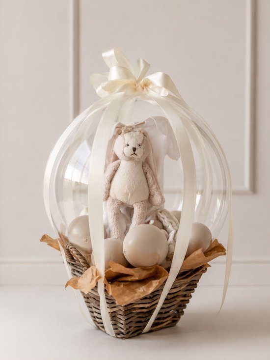 Neutraal Newborn Cadeau – 5 delig - Luxe Kraamcadeau met Knuffel & Ballonnen – Babyshower & Zwangerschap Cadeau – Jongen & Meisje