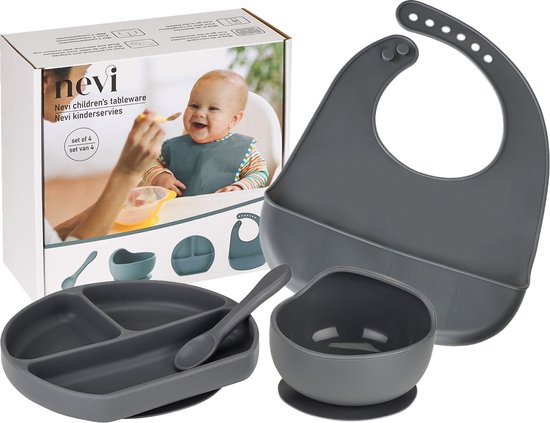 Nevi kunststof Placemats - Kinderbestek Kinderservies Baby bestek Baby servies - Antislip Kinderbord Placemat kinderen - Set van 4 Grijs van Nevi