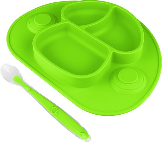 Nevi Kunststof Placemats - Kinderbestek Kinderservies Baby servies- Kinderbord - Placemat kinderen - Bord met zuignappen Groen van Nevi