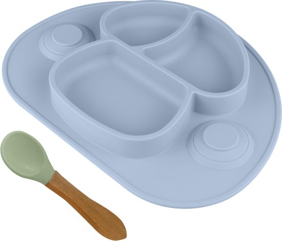 Nevi Kunststof Placemats - Kinderbestek Kinderservies Baby servies- Kinderbord - Placemat kinderen - Bord met zuignappen Hemelblauw van Nevi