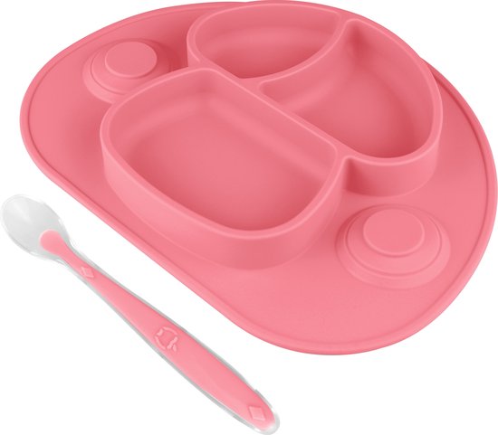 Nevi Kunststof Placemats - Kinderbestek Kinderservies Baby servies- Kinderbord - Placemat kinderen - Bord met zuignappen Roze van Nevi