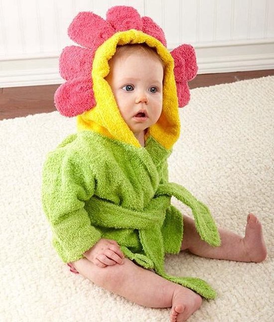 New Age Devi - " Baby Badjas - Bloem - Groen/Rood - Incl. Gratis Baby Borstel" van New Age Devi