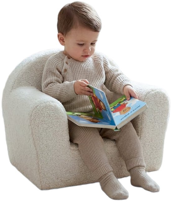 NEW BABY - Fauteuil - Kinderfauteuil crème bouclé - Babystoel - Peuterstoel - Zitmeubel - Zitzak - Kindersofa van Merkloos