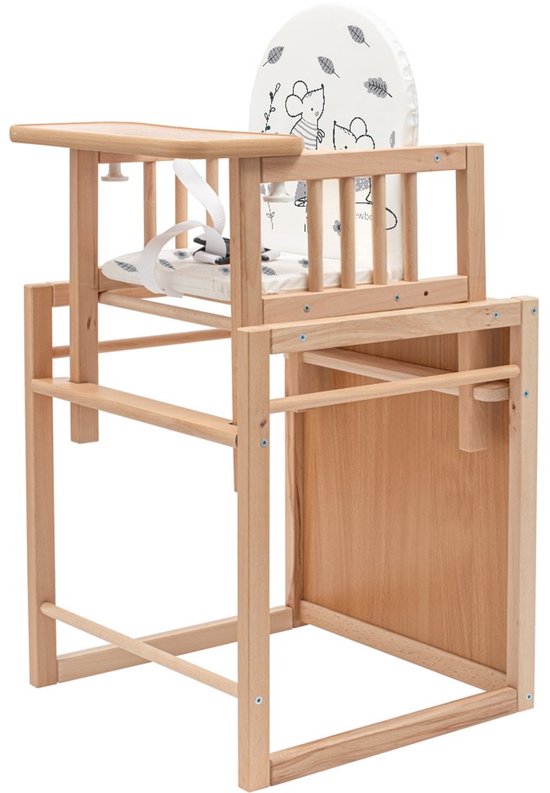 New Baby - Kinderstoel Jerry - Houten Hoge Stoel - 2-in-1 Kinderstoel en Tafel - Beukenhout - Veilig en Multifunctioneel Babymeubel van New Baby