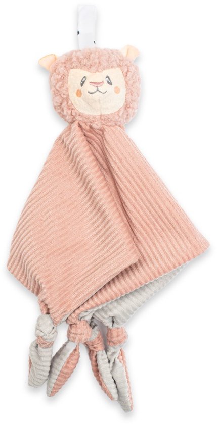 New Baby - Knuffeldoekje - Zacht Ribstof - Schattig Dierenhoofdje - Roze Schaap/Lammetje - Cuddly Toy - Speeltje - Troostknuffel - Babyhanddoek - Pluche Knuffel - Baby Accessoire van New Baby