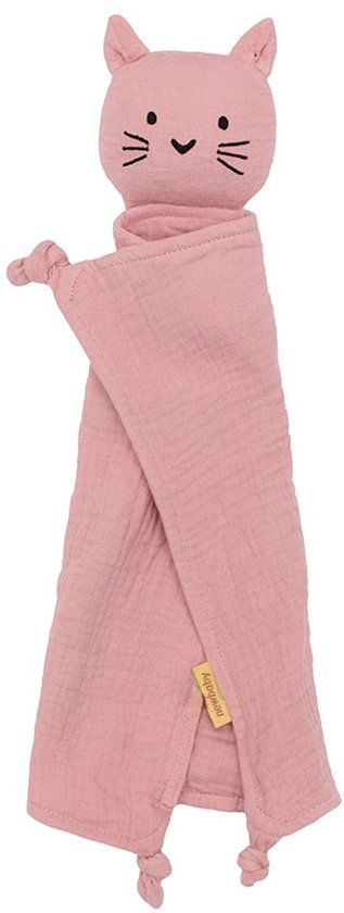 New Baby mousseline knuffeldoekje kat roze 30x30 cm - Tutdoek