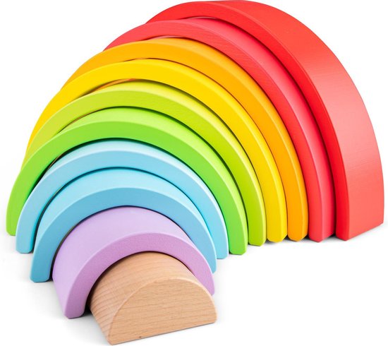 New Classic Toys Houten Regenboog Stapelaar - 10 onderdelen van New Classic Toys