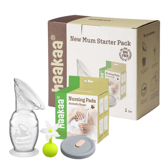 New Mum Starter Pack - Generatie 2 borstkolf 150 ml + deksel + afsluitbare bloem + zoogcompressen - Haakaa van HaaKaa