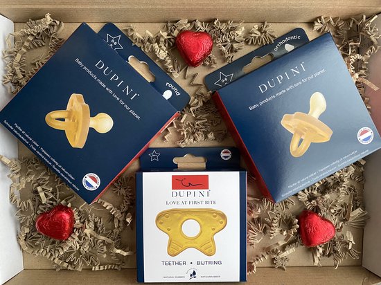 Newborn Giftset - Dupini fopspenen en bijtring 100% natuurrubber van Merkloos