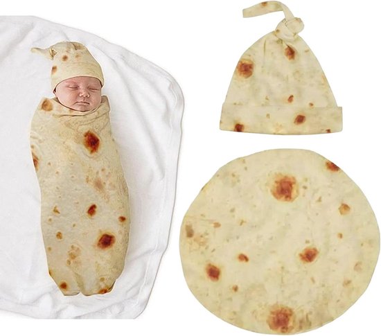 Newborn Inbakerdeken met Hoedenset - Zachte Baby Wrap in Burrito Stijl voor Babyshower - Tortilla Patroon Deken met Hoed - Warm Cadeau voor Pasgeborene van Merkloos