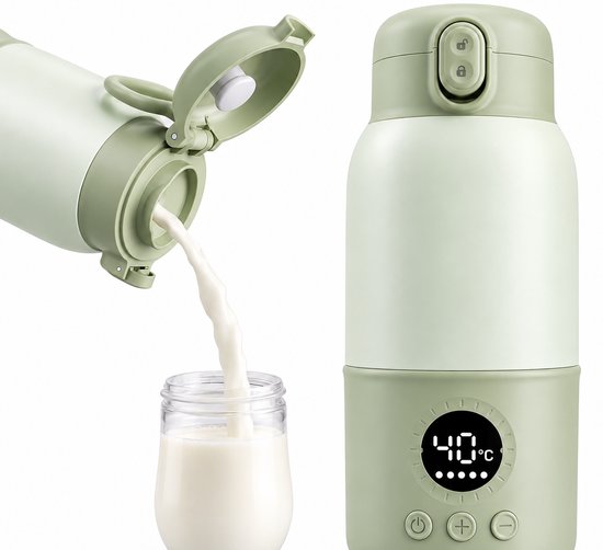 Nexeli NX-MW-02 Draagbare Flessenwarmer – 380 ml – 100W – 10.400 mAh – 45W Snelladen – Melkverwarmer voor Baby – Voor Thuis & Onderweg – Lichtgroen