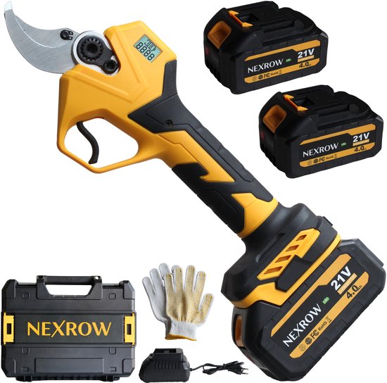 NEXROW® Elektrische Snoeischaar Incl. Opbergkoffer en 2x 4.0ah Accu’s - 40mm Snijdiameter - Professioneel Heggenschaar op Batterij - Draadloos Elektrisch Takkenschaar - Tuin Snoei Schaar voor Knippen & Snoeien van Heggen & Takken - Tuinschaar van Merkloos	