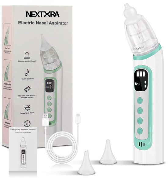 Nextora Neusreiniger Baby - Elektrische Neusreiniger voor Baby's - Neusdouche - Inclusief Sfeerverlichting & Slaapliedjes - USB C