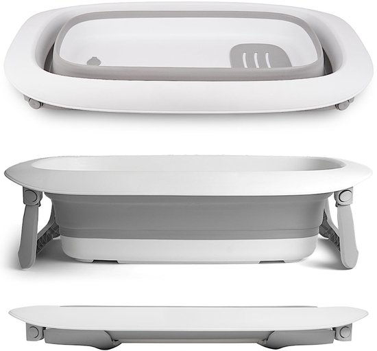 Nexvo® Baby Badje Met Standaard - Babybadje - Inklapbaar Bad - Bad Baby - Zitbad - Grijs/Wit - 79cm x 47cm x 20cm