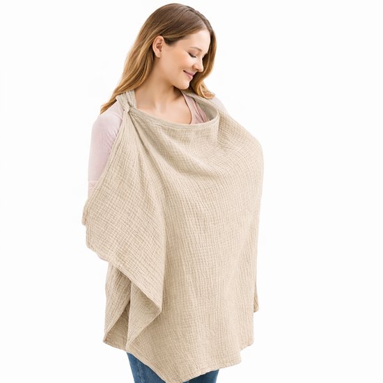 Nifkos - Premium Borstvoedingsdoek - Voedingsdoek voor Borstvoeding - Ademend Mousseline Katoen - Discreet Voeden - Beige - ~Draagzak van Merkloos
