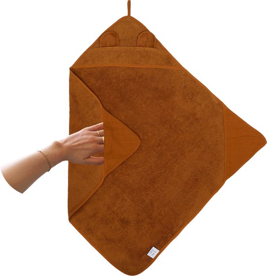 Nifty 2-in-1 Badcape - Badstof met hydrofiel - Badcape baby - Badcape 100x100 - Karamel van Nifty