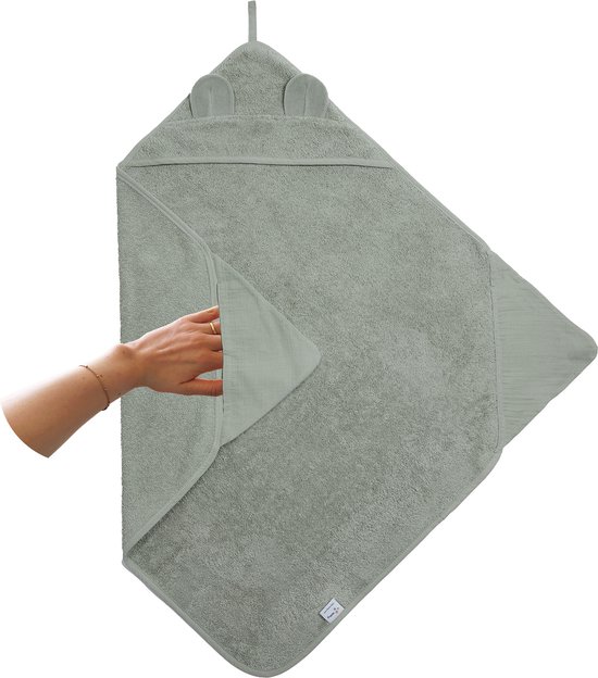Nifty 2-in-1 Badcape - Badstof met hydrofiel - Badcape baby - Badcape 100x100 - Olive van Nifty