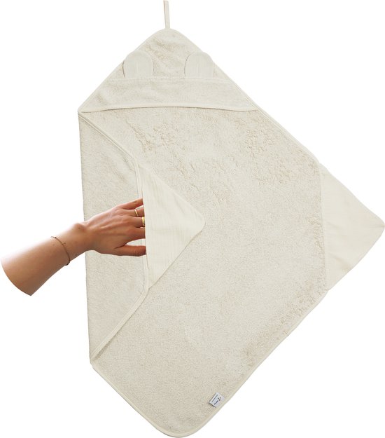 Nifty 2-in-1 Badcape - Badstof met hydrofiel - Badcape baby - Badcape 100x100 - Vanille van Nifty