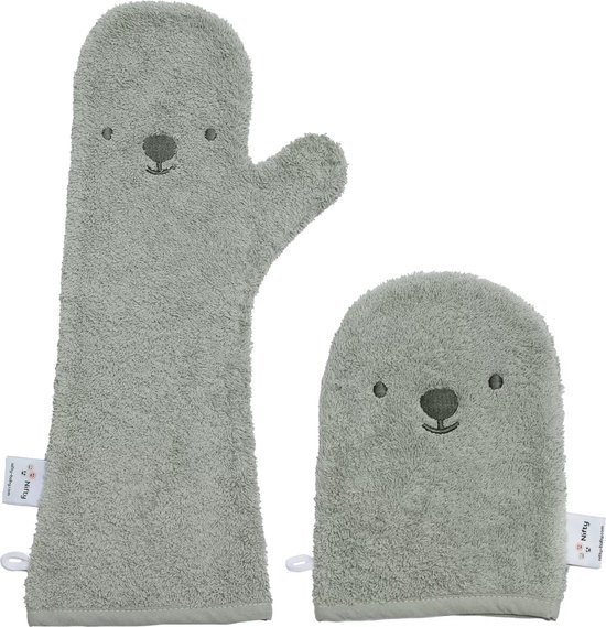 Nifty - Baby Shower Glove, The Original met washandje/Lange Washand - Washandjes - Baby Washandje - Combi deal - Olive van Nifty