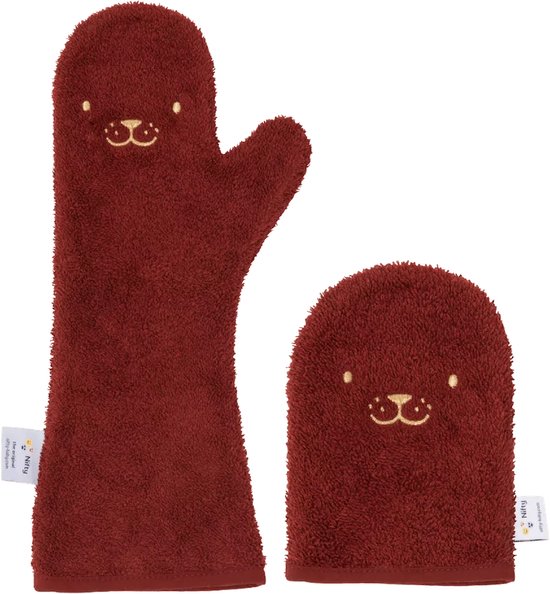Nifty - Baby Shower Glove, The Original met washandje/Lange Washand - Washandjes - Baby Washandje - Rood Combi deal van Nifty