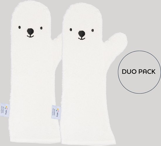 Nifty - Duo Pack Baby Shower Glove, The Original/Douche Washandje/Lange Washand - 1+1 Gratis - Washandjes - Baby Washandje - Wit van Nifty