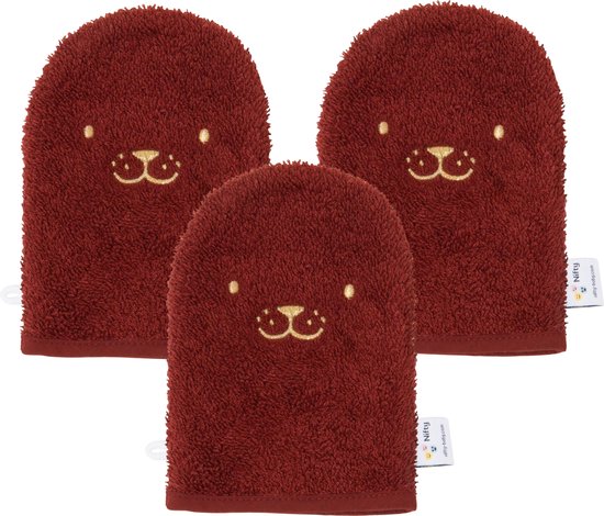 Nifty Washandjes - Baby Washandjes - Set van 3 - Dier - Bordeaux Rood van Nifty