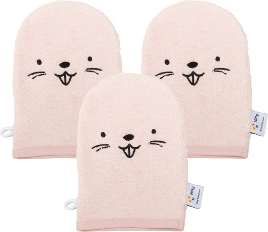 Nifty Washandjes - Baby Washandjes - Set van 3 - Dier - Licht Roze van Nifty