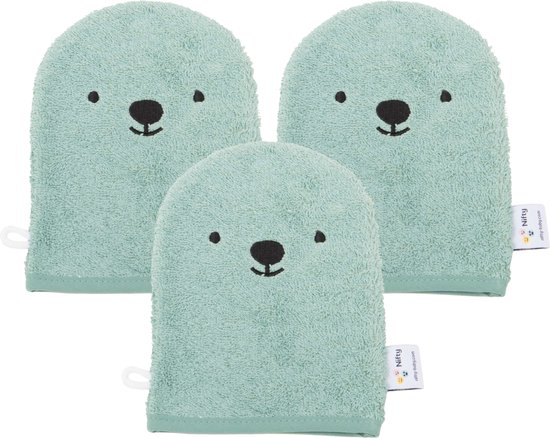 Nifty Washandjes - Baby Washandjes - Set van 3 - Dier - Mint Groen van Merkloos
