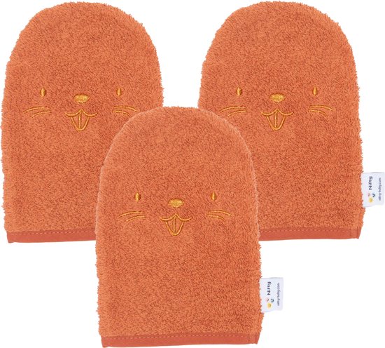 Nifty Washandjes - Baby Washandjes - Set van 3 - Dier - Roestbruin Glamour van Nifty