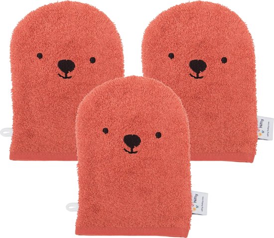 Nifty Washandjes - Baby Washandjes - Set van 3 - Dier - Roodbruin van Nifty