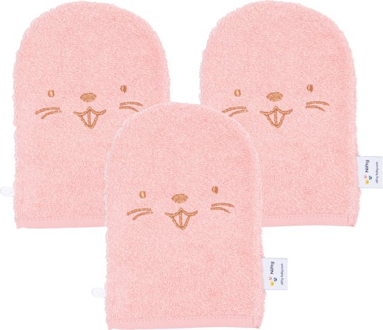 Nifty Washandjes - Baby Washandjes - Set van 3 - Dier - Roze Glamour van Nifty
