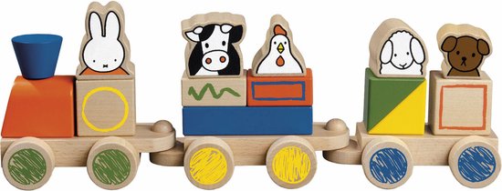 Nijntje houten speelgoed blokkentrein, trein met blokken - peuter kleuter educatief speelgoed - Bambolino Toys van Nijntje