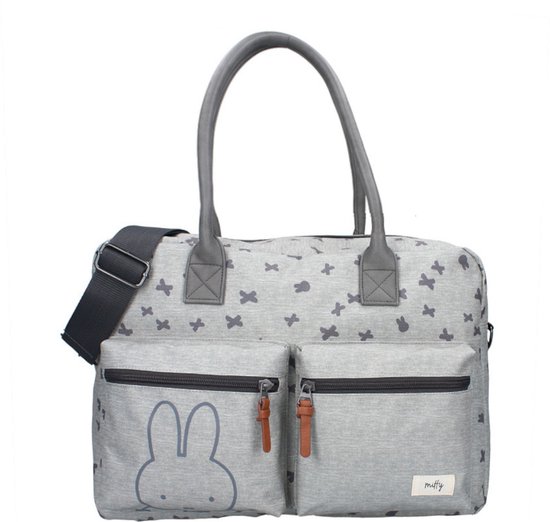 Nijntje Miffy Luiertas - Chase your Dreams - Inclusief Bijpassend Verschoningsmatje - Lichtgrijs - 40x28x16 cm
