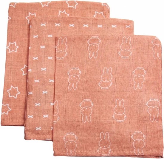 Nijntje Washandje Hydrofiel 17 x 20 - Smile - Coral Pink - 3 Stuks van Nijntje